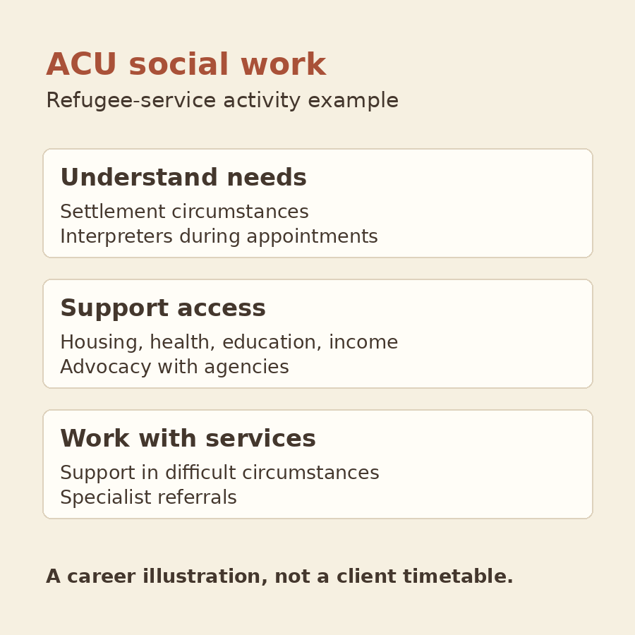 Original diagram grouping the workshop refugee-service example into understanding needs, supporting access and working with services.